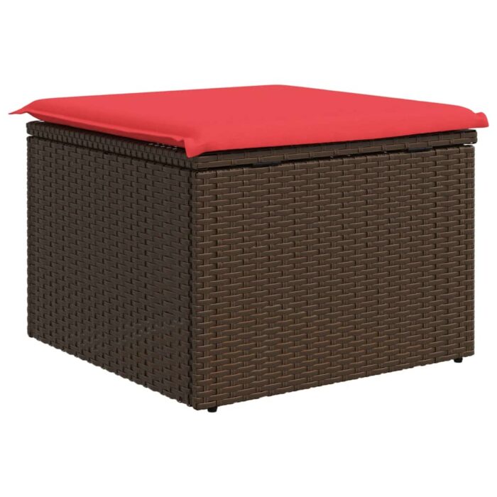 Tabouret de jardin avec coussin brun 55x55x37 cm résine tressée – Image 4