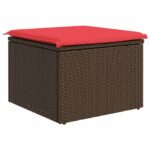 Tabouret de jardin avec coussin brun 55x55x37 cm résine tressée – Image 4