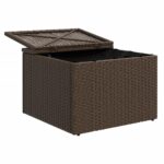 Tabouret de jardin avec coussin brun 55x55x37 cm résine tressée – Image 5