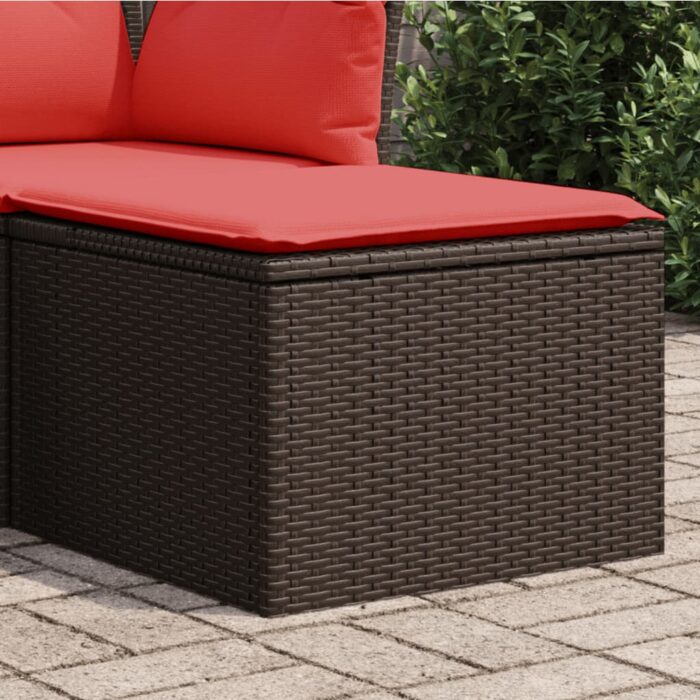 Tabouret de jardin avec coussin brun 55x55x37 cm résine tressée – Image 1