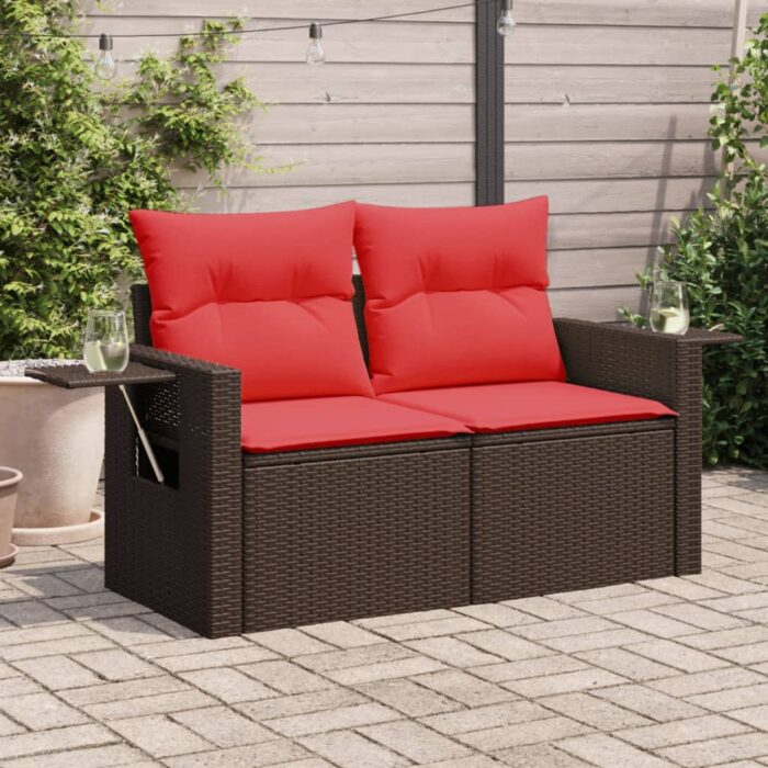 VXL8721012336186_m_en_hd_1.jpg Canapé de jardin avec coussins 2 places marron résine tressée – Image 1