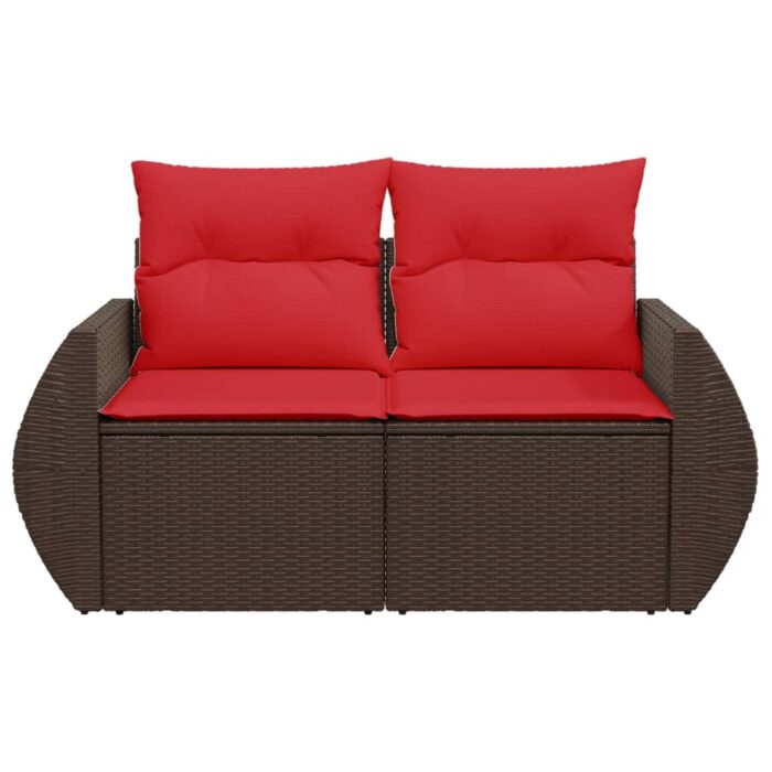 Canapé de jardin avec coussins 2 places marron résine tressée – Image 2