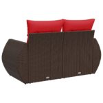 Canapé de jardin avec coussins 2 places marron résine tressée – Image 4