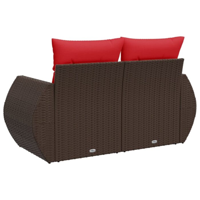 Canapé de jardin avec coussins 2 places marron résine tressée – Image 4