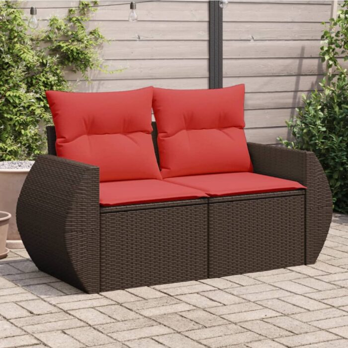 VXL8721012336193_m_en_hd_1.jpg Canapé de jardin avec coussins 2 places marron résine tressée – Image 1