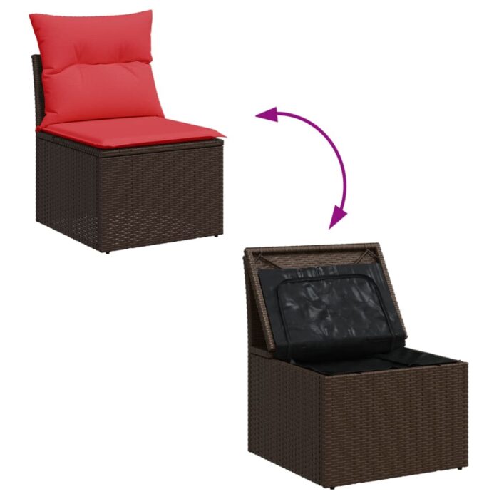 Chaise de jardin sans accoudoirs avec coussins marron rotin – Image 5