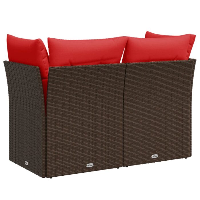 Canapé de jardin avec coussins 2 places marron résine tressée – Image 4