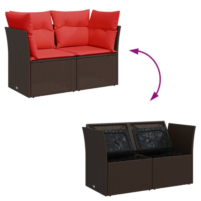 Canapé de jardin avec coussins 2 places marron résine tressée – Image 5