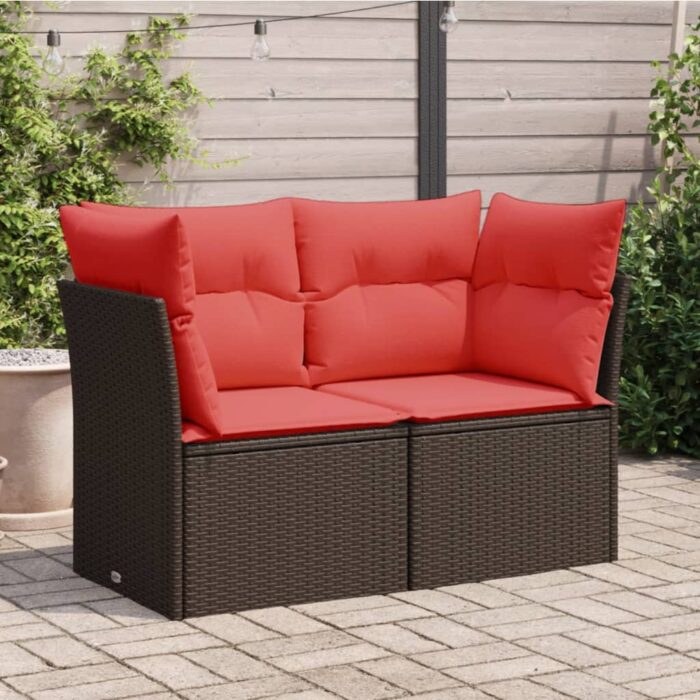 Canapé de jardin avec coussins 2 places marron résine tressée – Image 1