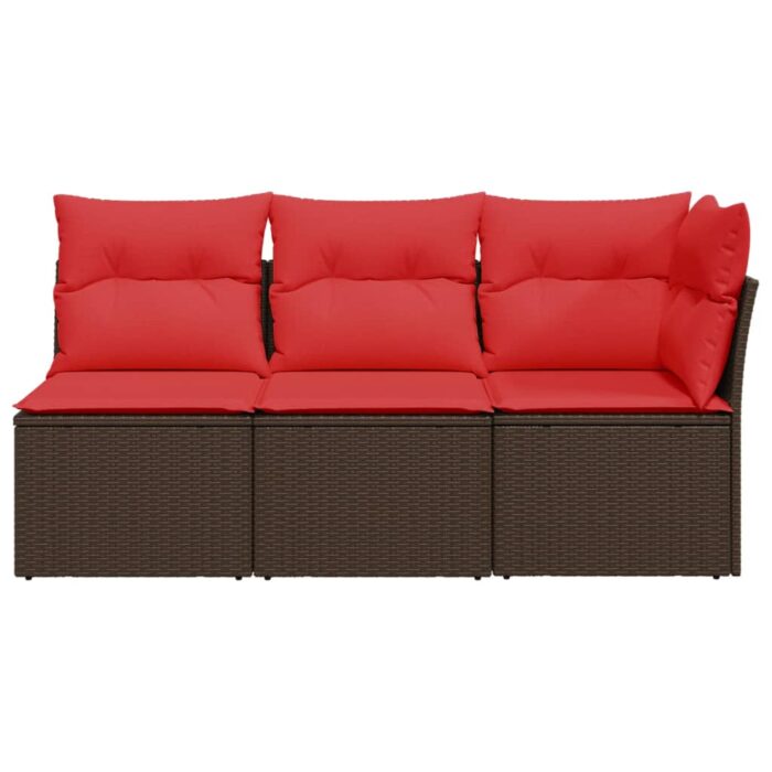 Canapé de jardin avec coussins 3 places brun résine tressée – Image 2