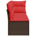 Canapé de jardin avec coussins 3 places brun résine tressée – Image 3