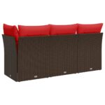 Canapé de jardin avec coussins 3 places brun résine tressée – Image 4