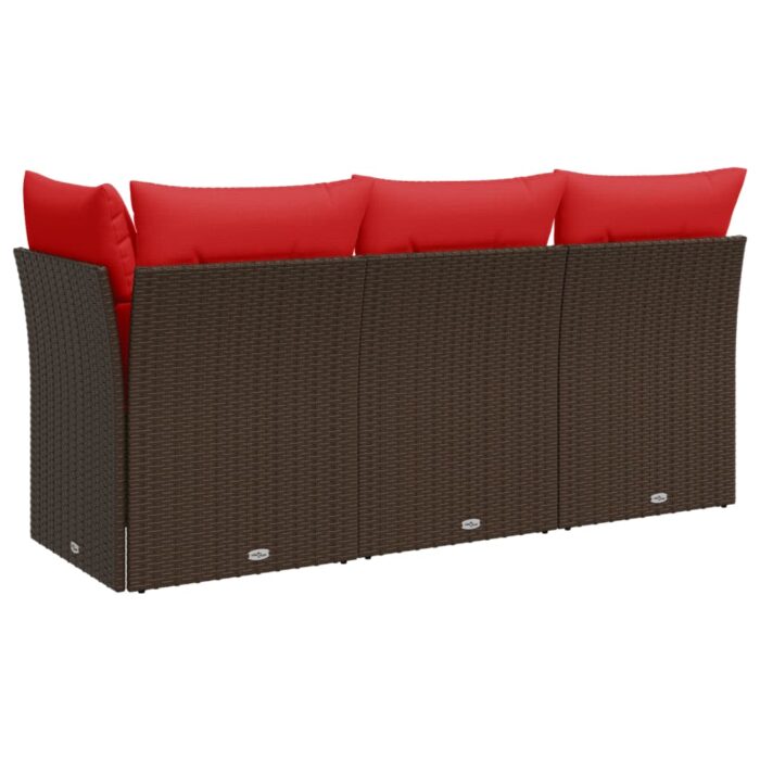 Canapé de jardin avec coussins 3 places brun résine tressée – Image 4