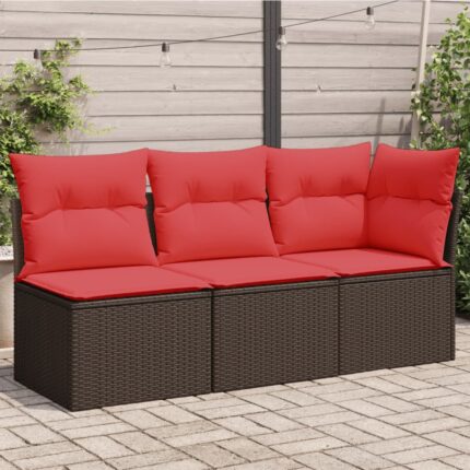 Canapé de jardin avec coussins 3 places brun résine tressée