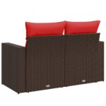 Canapé de jardin avec coussins 2 places marron résine tressée – Image 4