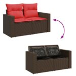 Canapé de jardin avec coussins 2 places marron résine tressée – Image 5