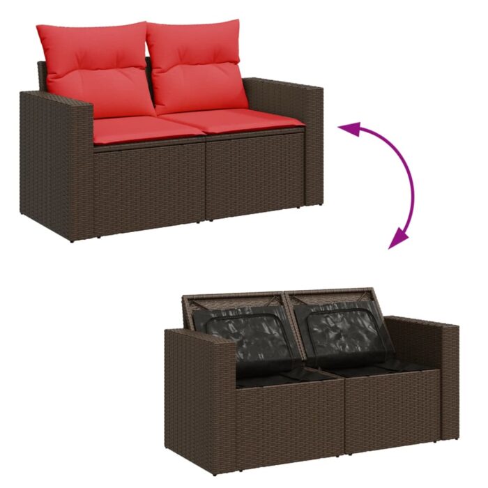 Canapé de jardin avec coussins 2 places marron résine tressée – Image 5