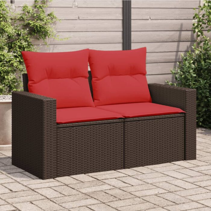 VXL8721012336261_m_en_hd_1.jpg Canapé de jardin avec coussins 2 places marron résine tressée – Image 1