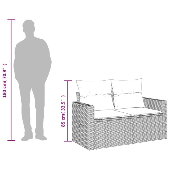 Canapé de jardin avec coussins 2 places marron résine tressée – Image 10