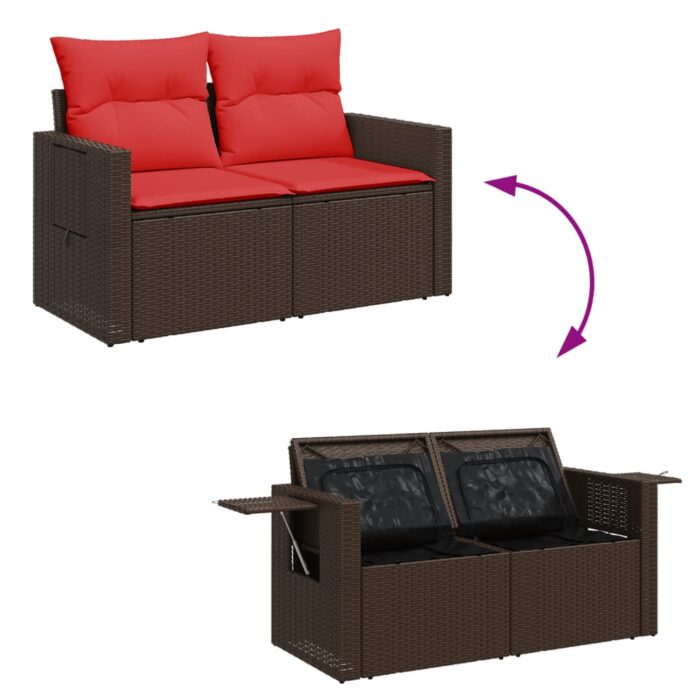 Canapé de jardin avec coussins 2 places marron résine tressée – Image 6