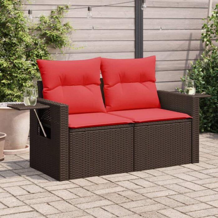VXL8721012336278_m_en_hd_1.jpg Canapé de jardin avec coussins 2 places marron résine tressée – Image 1