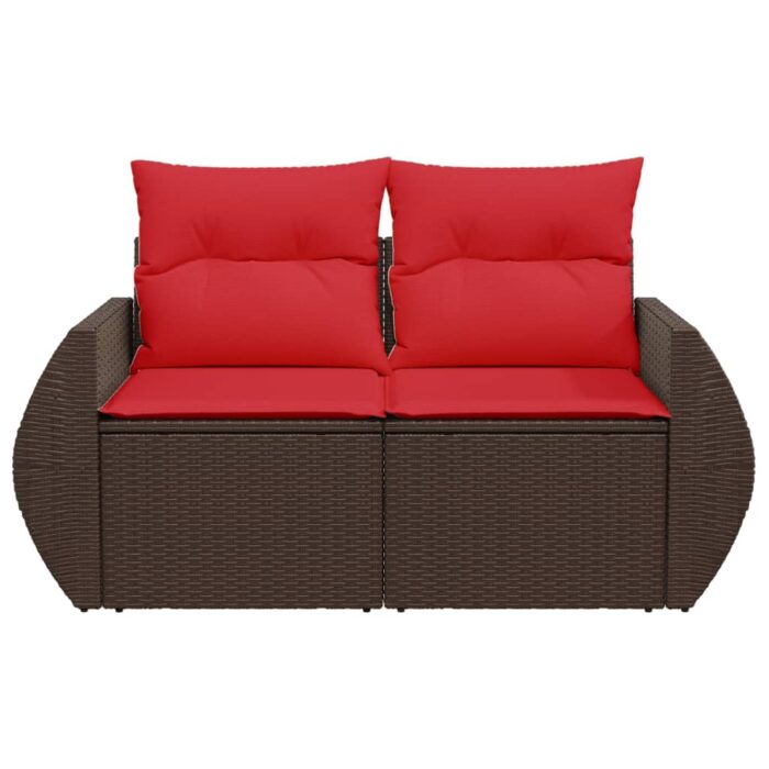 Canapé de jardin avec coussins 2 places marron résine tressée – Image 2