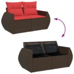 Canapé de jardin avec coussins 2 places marron résine tressée – Image 5
