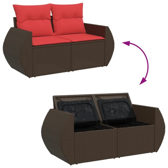 Canapé de jardin avec coussins 2 places marron résine tressée – Image 5