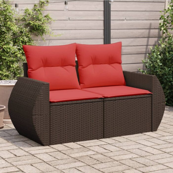 Canapé de jardin avec coussins 2 places marron résine tressée – Image 1