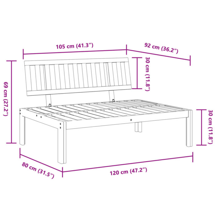 Canapé central palette de jardin bois massif d'acacia – Image 5