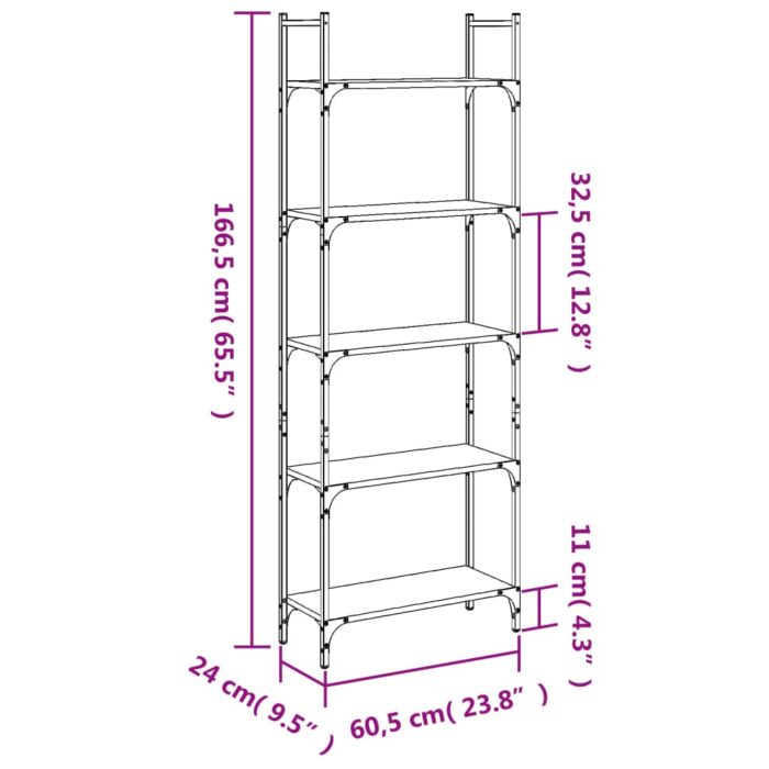 Bibliothèque à 5 niveaux sonoma gris 60,5x24x166,5 cm – Image 8