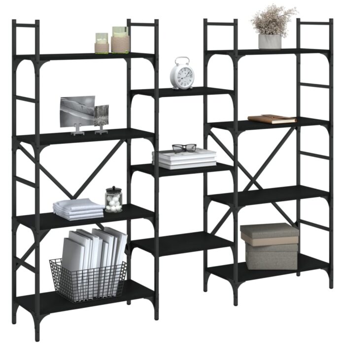 Bibliothèque noir 160x28,5x136,5 cm bois d'ingénierie – Image 2
