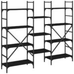Bibliothèque noir 160x28,5x136,5 cm bois d'ingénierie – Image 5