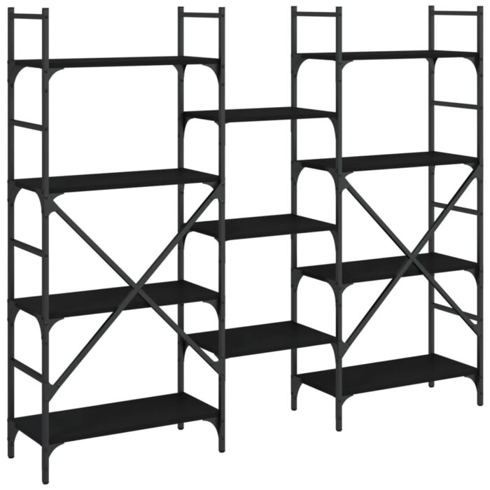 Bibliothèque noir 160x28,5x136,5 cm bois d'ingénierie – Image 5