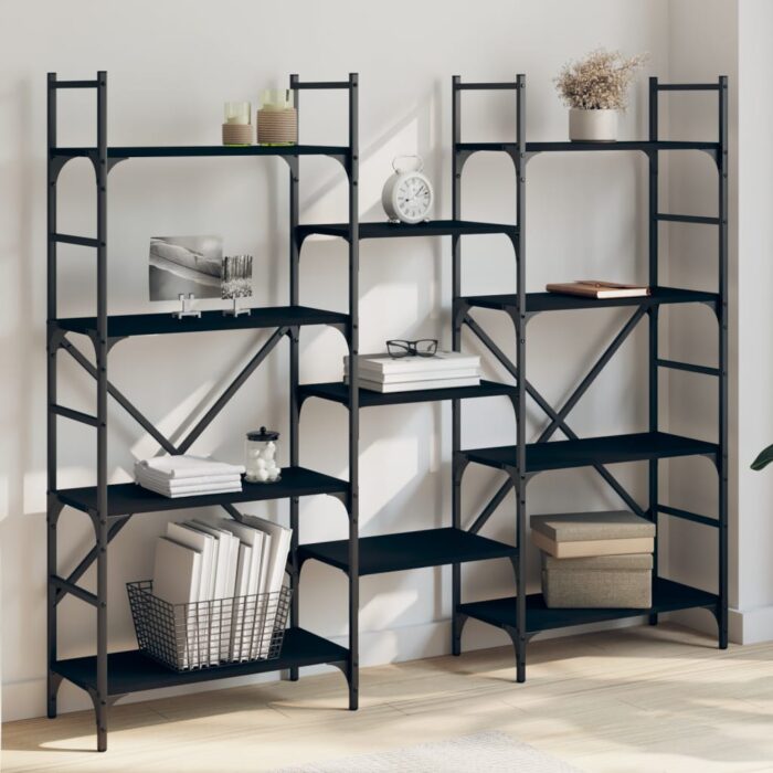 Bibliothèque noir 160x28,5x136,5 cm bois d'ingénierie – Image 1