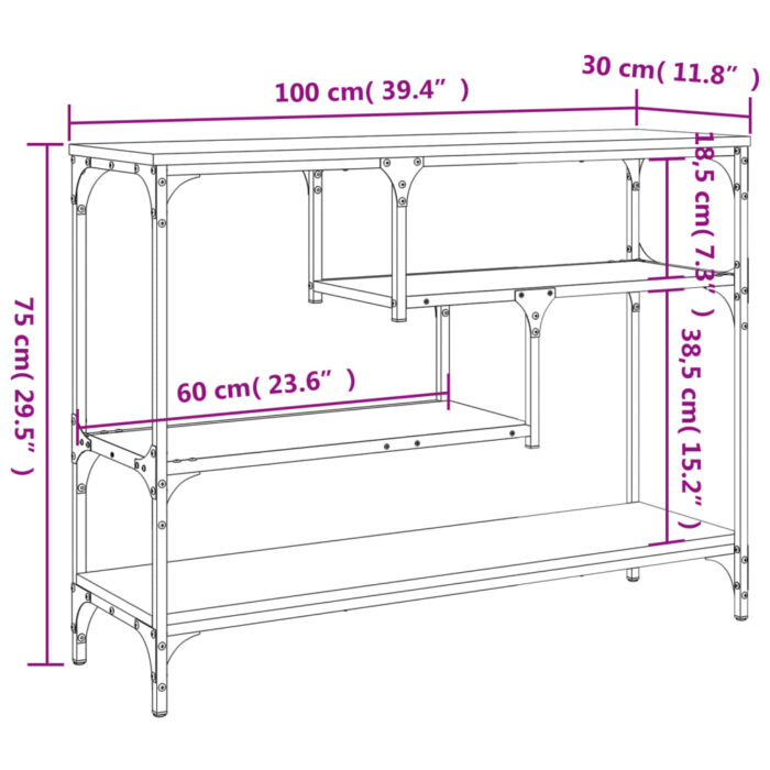 Table console chêne fumé 100x30x75 cm bois d'ingénierie – Image 8