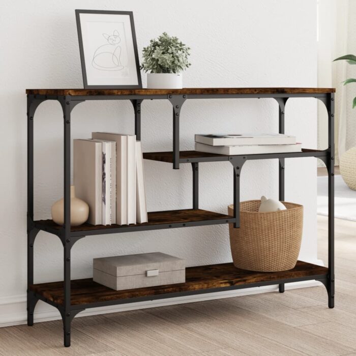 Table console chêne fumé 100x30x75 cm bois d'ingénierie – Image 1