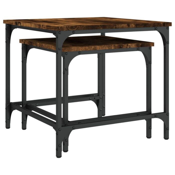 Tables basses gigognes 2 pcs chêne fumé bois d'ingénierie – Image 6