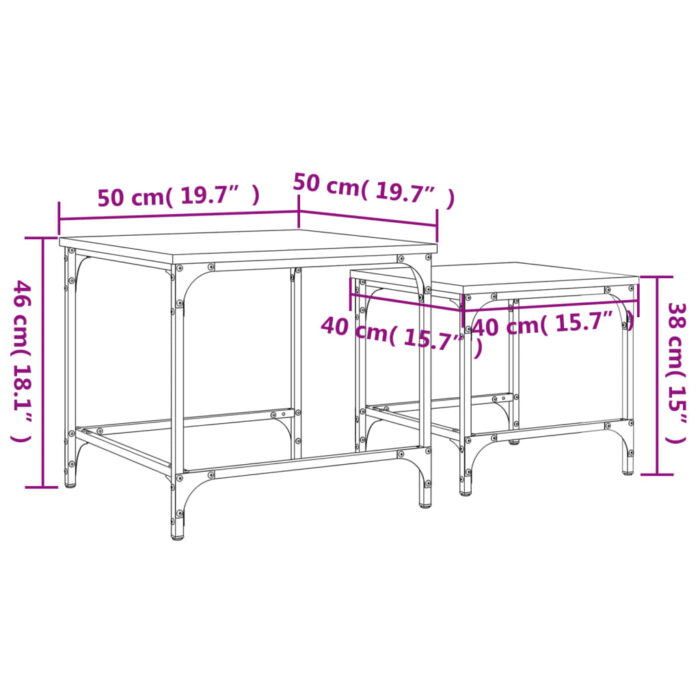 Tables basses gigognes 2 pcs chêne fumé bois d'ingénierie – Image 9