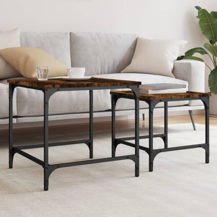 Tables basses gigognes 2 pcs chêne fumé bois d'ingénierie – Image 1