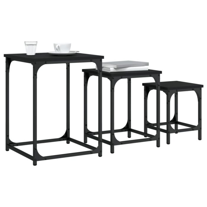 Tables basses gigognes 3 pcs noir bois d'ingénierie – Image 2