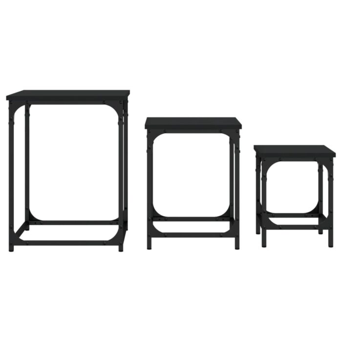 Tables basses gigognes 3 pcs noir bois d'ingénierie – Image 3