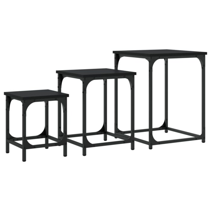 Tables basses gigognes 3 pcs noir bois d'ingénierie – Image 5