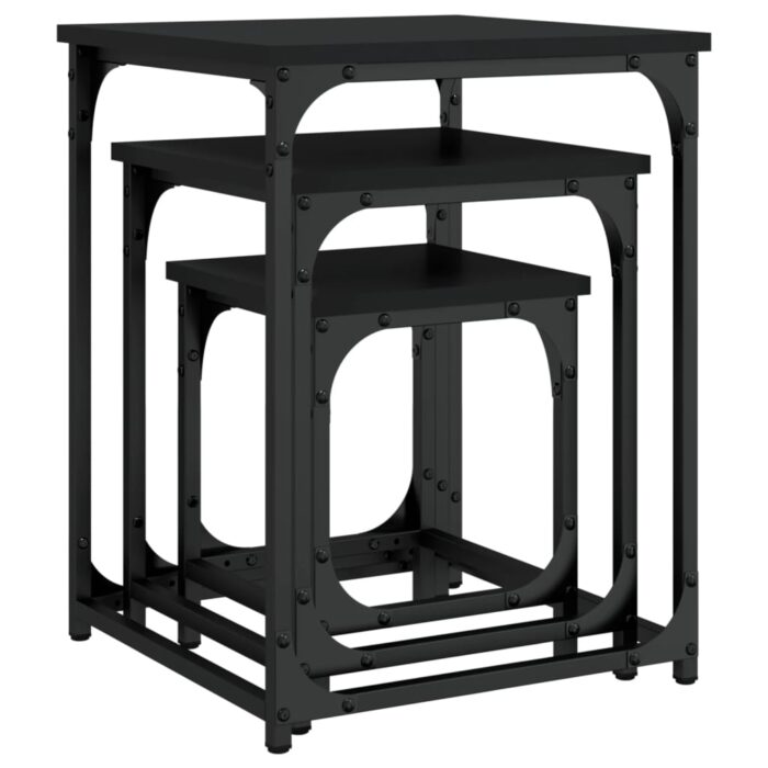 Tables basses gigognes 3 pcs noir bois d'ingénierie – Image 6