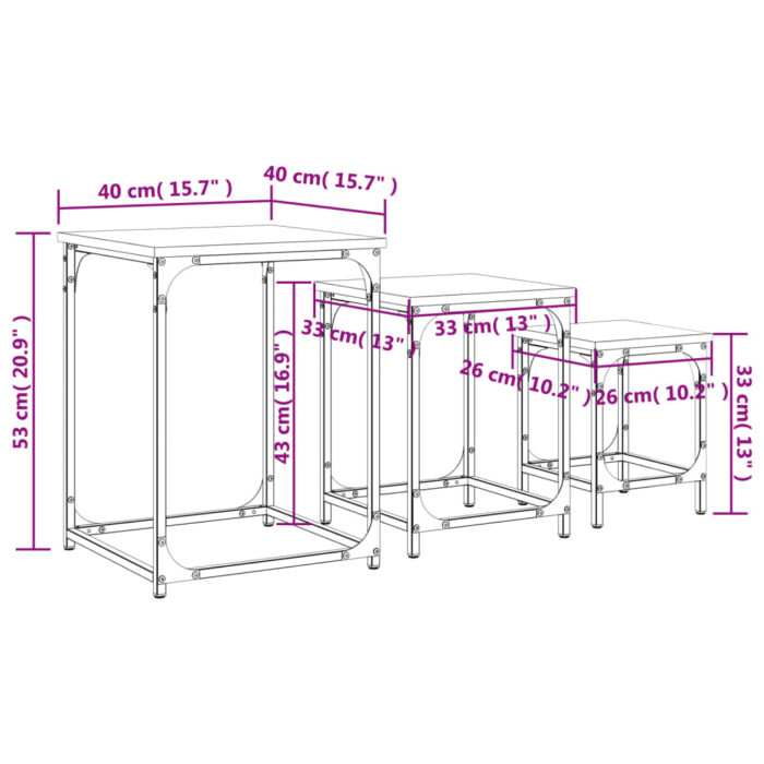 Tables basses gigognes 3 pcs noir bois d'ingénierie – Image 9