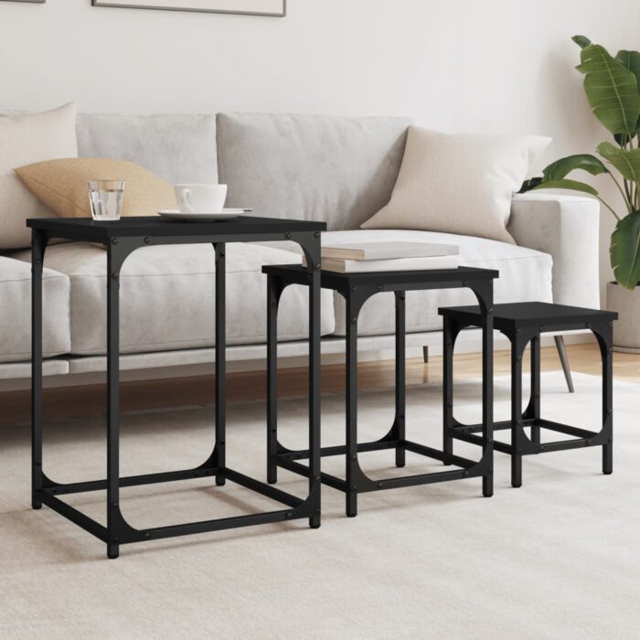 Tables basses gigognes 3 pcs noir bois d'ingénierie – Image 1