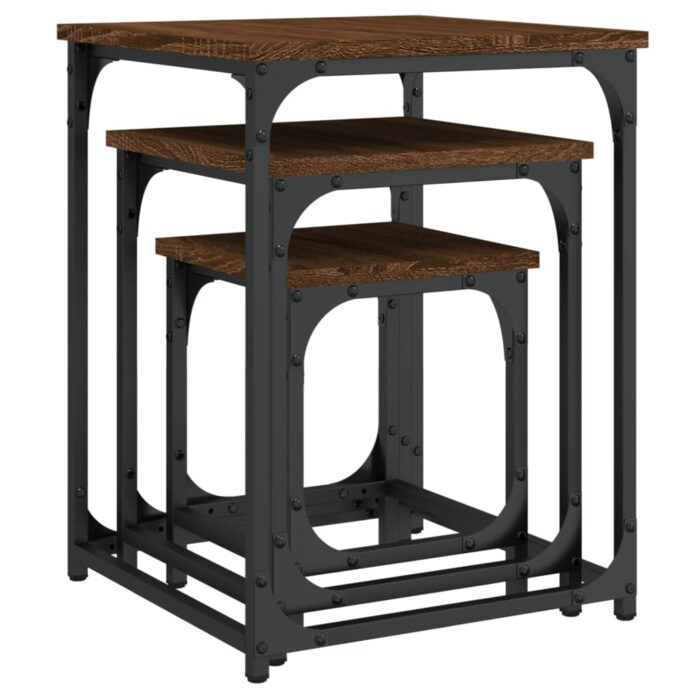 Tables basses gigognes 3 pcs chêne marron bois d'ingénierie – Image 6
