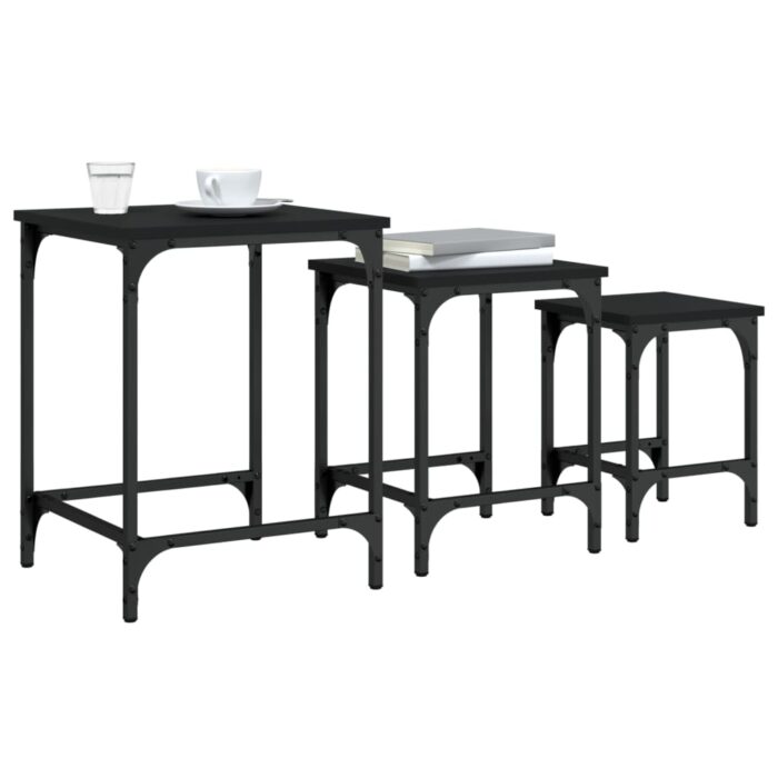 Tables basses gigognes 3 pcs noir bois d'ingénierie – Image 2
