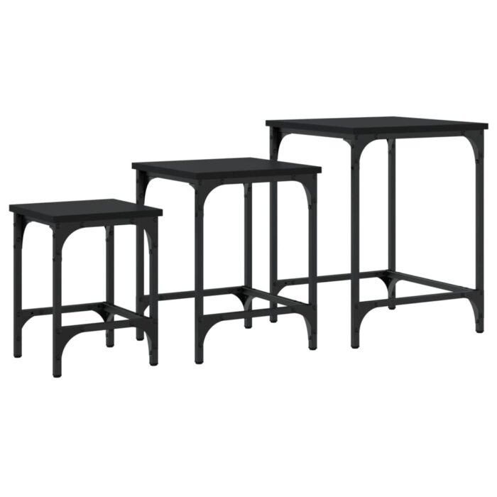 Tables basses gigognes 3 pcs noir bois d'ingénierie – Image 5