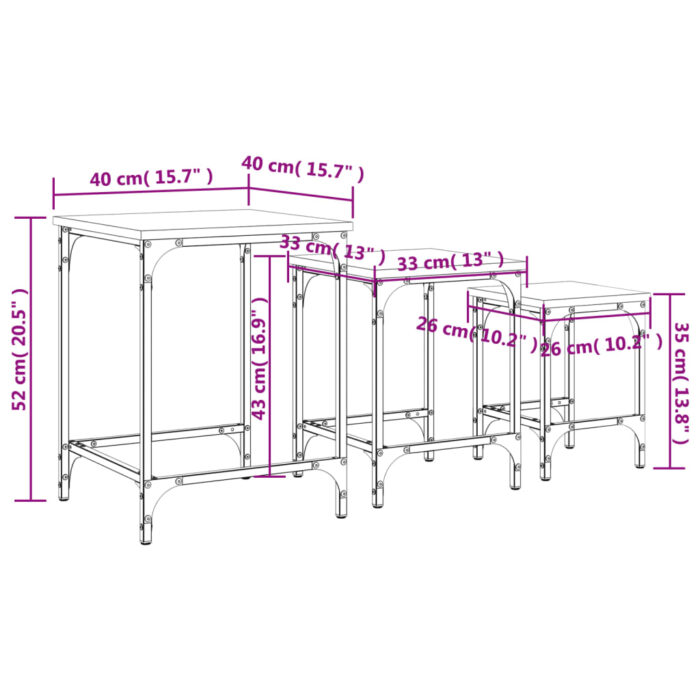 Tables basses gigognes 3 pcs noir bois d'ingénierie – Image 9